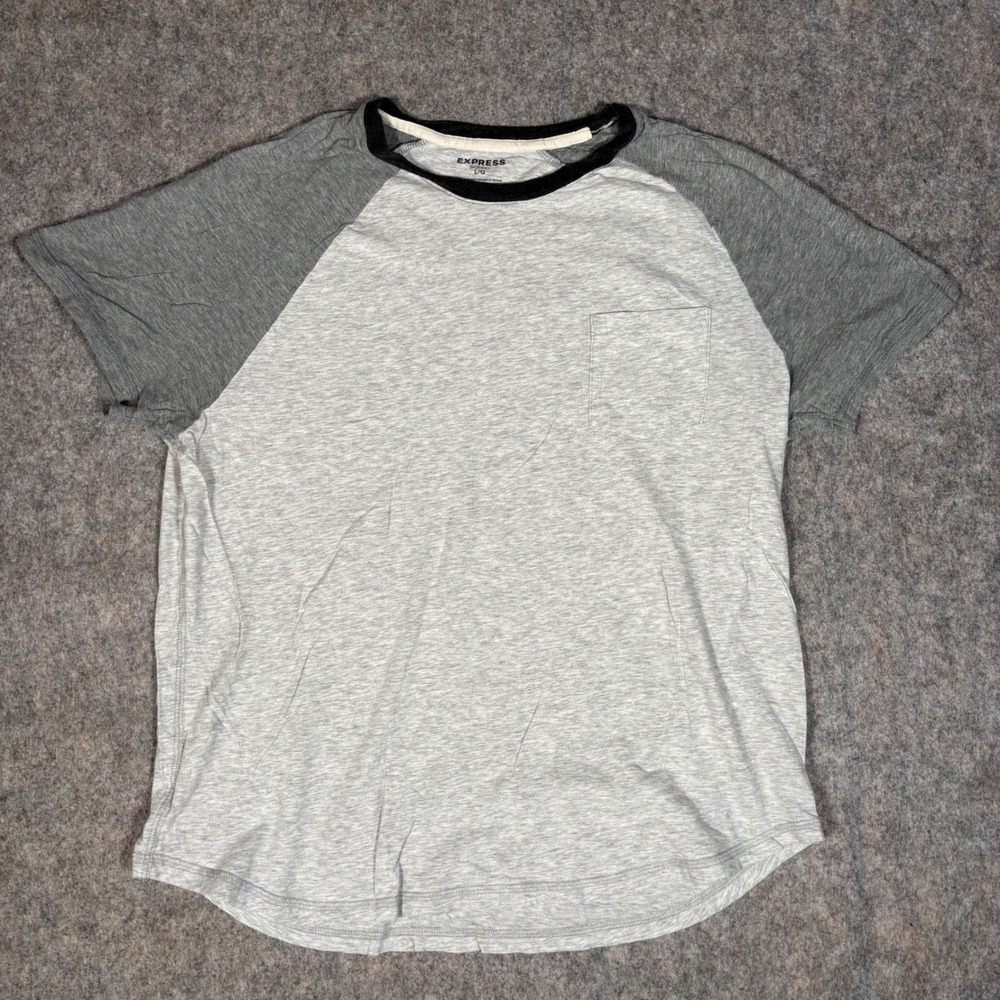 Express Baseball T-Shirt Mens Large Grey Raglan Pocket Tee 100% Cotton 90226